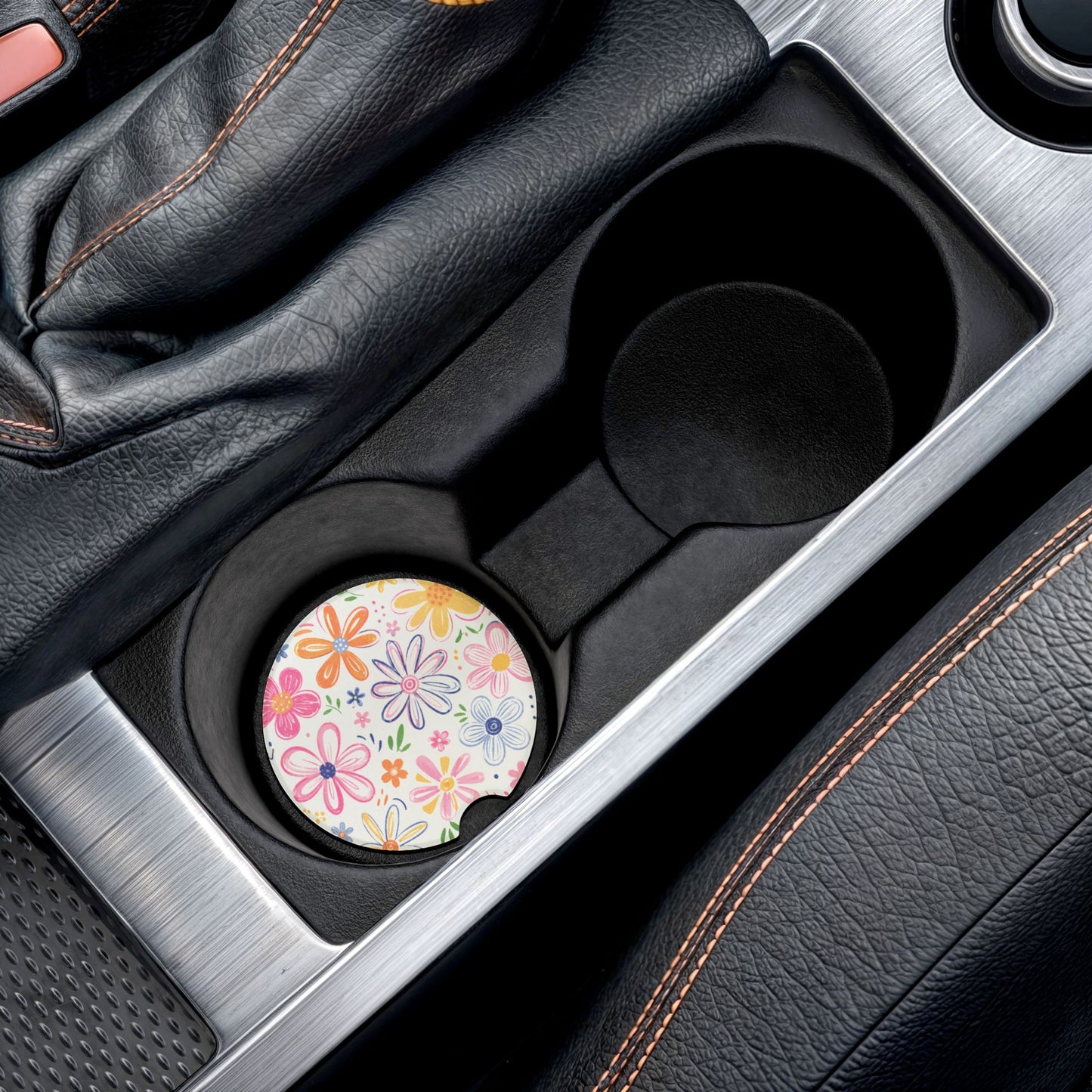 Floral Sketch Soapstone Car Coaster