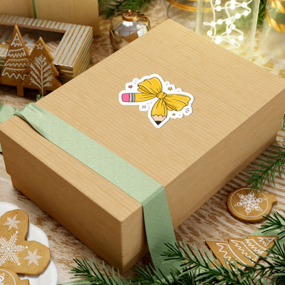 Cute Yellow Pencil Bow Sticker — School Laptop Planner Kiss-Cut Sticker