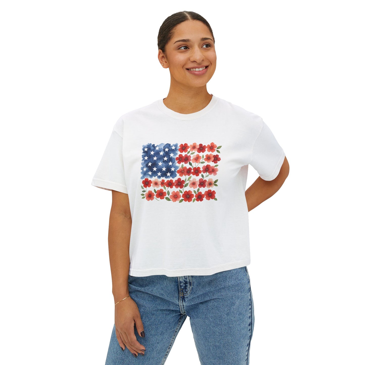 Floral American Flag Boxy Tee