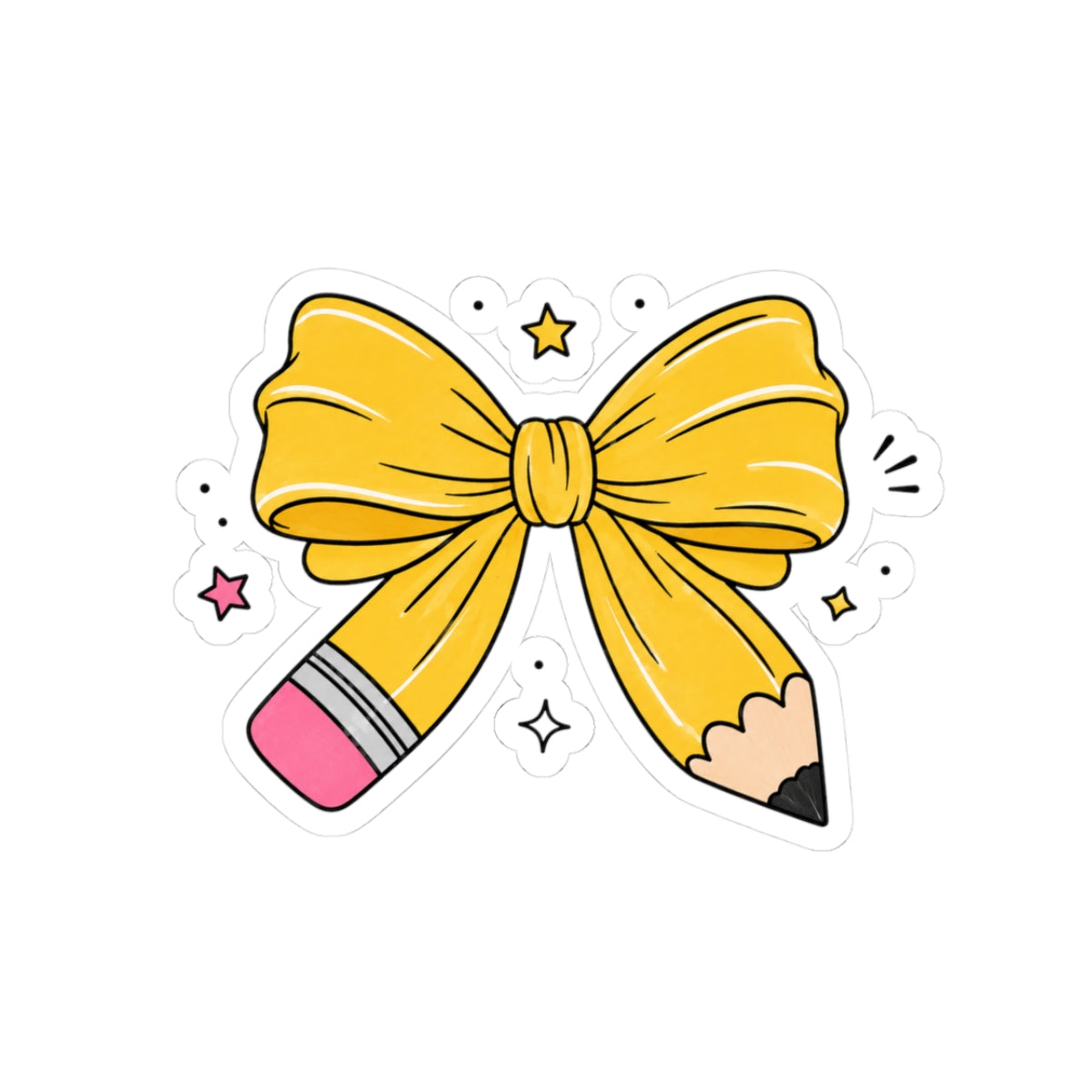 Cute Yellow Pencil Bow Sticker — School Laptop Planner Kiss-Cut Sticker