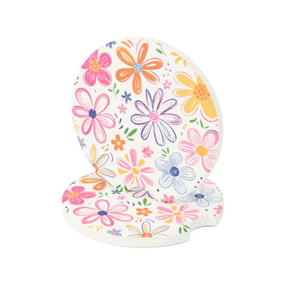 Floral Sketch Soapstone Car Coaster